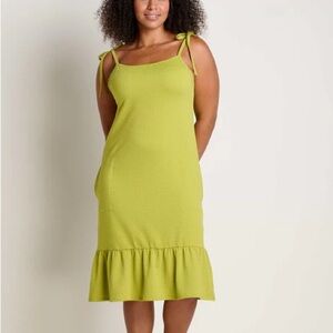 Toad & Co lime green dandelion stretch tie tank ruched midi dress size small